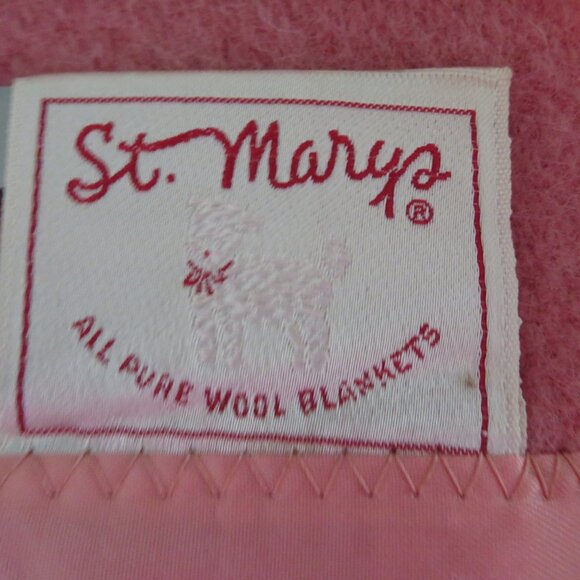 Vintage St. Marys Twin Wool Blanket Pink Hombre with Satin Trim 68" X 91" - Picture 5 of 11